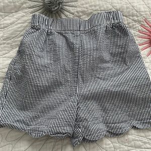 Seersucker blue strip shorts with heart pockets size 8